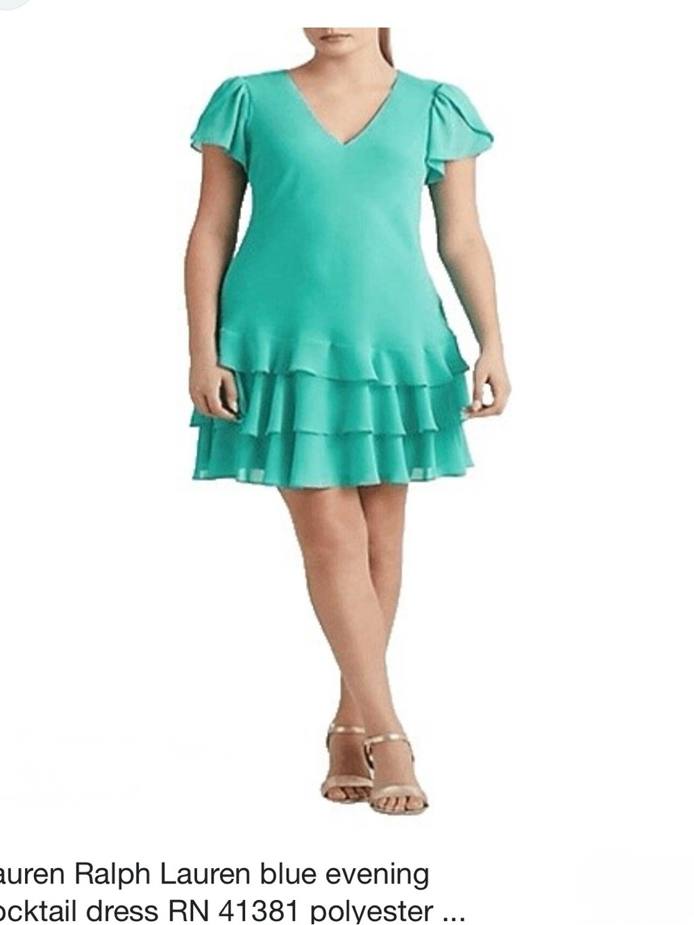 Lauren Ralph Lauren Teal Tiered Ruffle Dress